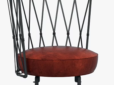 Modern Single Sofa With Black Metal Geometric Frame And Red Cushion 3d model
