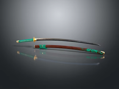 Traditional Samurai Sword With Brown Scabbard Green Handle And Sharp Blade 3d model