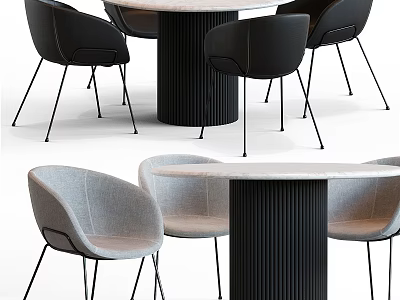 Modern Round Marble Table With Black And Gray Fabric Chairs For Dining Room 3d model