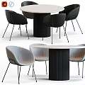Modern Round Marble Table With Black And Gray Fabric Chairs For Dining Room