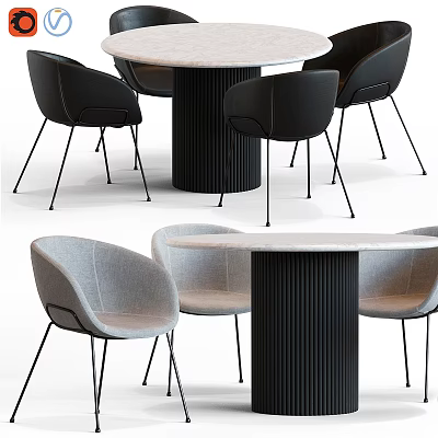 Modern Round Marble Table With Black And Gray Fabric Chairs For Dining Room 3d model