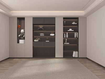 Sleek Modern Bookcase With Dark Wood Finish Decorative Items And Books In Interior 3d model