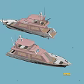 Stylish Red and White Yachts with Upper Decks and Staircases Floating on Water