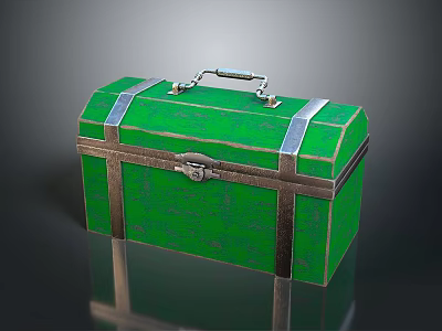 Green Wooden Storage Box With Metal Straps And Handle For Home Organization 3d model