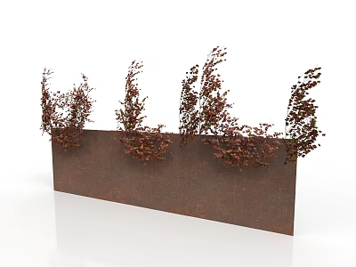 Decorative Shrubs With Red Leaves Growing On Rusty Metal Panel 3d model