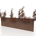 Decorative Shrubs With Red Leaves Growing On Rusty Metal Panel 3d model