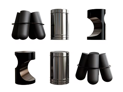 Modern Design Stools With Various Unique Shapes And Metal Black Finishes 3d model
