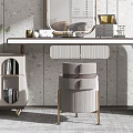 Modern Dressing Table with Gold Frame Mirror Padded Stool and Marble Wall Decor 3d model