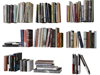 Various Stacked And Arranged Books Collection With Colorful Hardcover And Paperback Editions 3d model