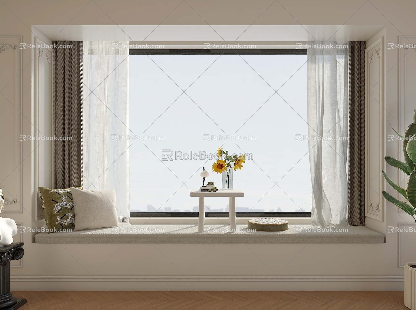 Bay Window Cushion French Bay Window Small Table Bay Window Table 3d model