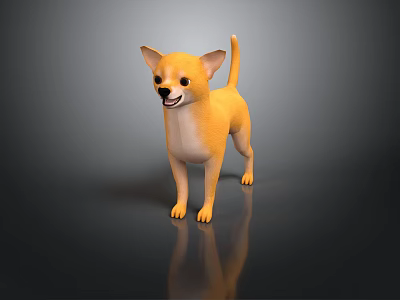 Yellow Chihuahua Dog Standing On Black Shiny Surface With Gray Background 3d model