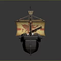 Ancient Sailing Ship As Water Transport With Yellow Sails Red Patterns And Decorative Masts