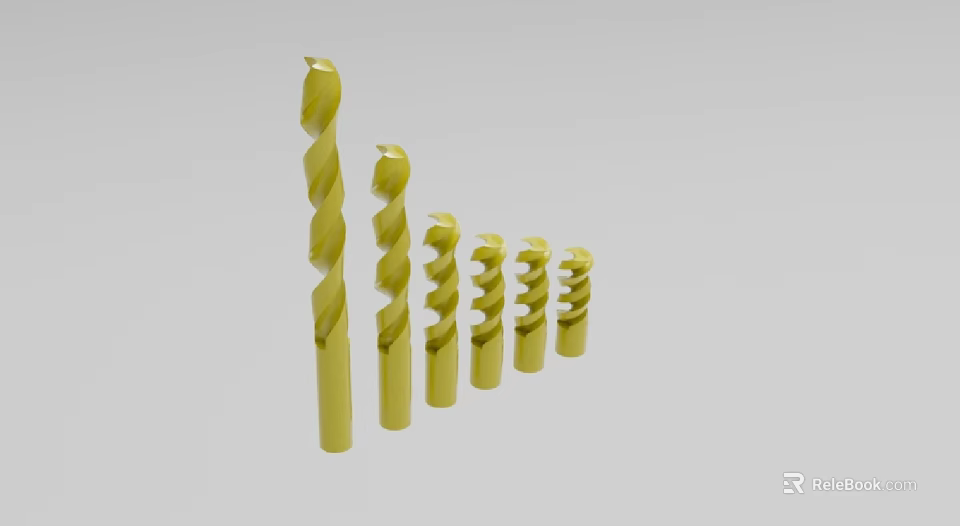 Industrial Twist Drill Bits Set With Gold Coating And Assorted Sizes 3d model 