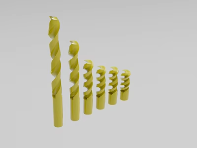 Industrial Twist Drill Bits Set With Gold Coating And Assorted Sizes 3d model
