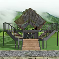 Modern Wooden Pergola with Glass Roof Stairs and Platform in Mountain Greenery