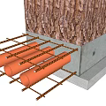 Building Structure Cross Section With Stone Slab Wooden Layer Gray Base And Orange Pipes