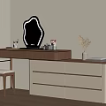 Modern Dressing Table With Wooden Top White Drawers Irregular Mirror And Stool 3d model