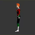 Red Haired Superhero 3D Character With Yellow Goggles Red Black Costume Green Accents