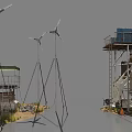 Industrial Equipment Featuring Wind Turbines Metal Platforms And Monitoring Structures