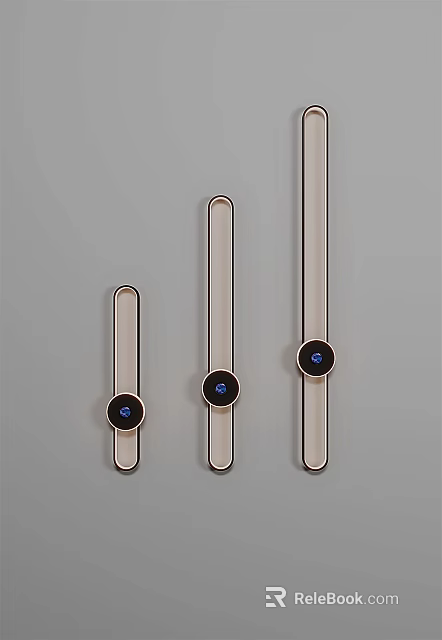Three Modern Minimalist Wall Lamps with Long Strip Design and Blue Round Lights 3d model 