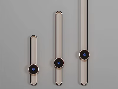 Three Modern Minimalist Wall Lamps with Long Strip Design and Blue Round Lights 3d model