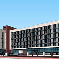 Modern Office Building Exterior Design With Glass Curtain Wall Multiple Floors And Street View
