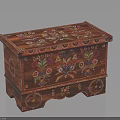 Colorful Floral Painted Wooden Chest With Decorative Patterns And Carved Feet
