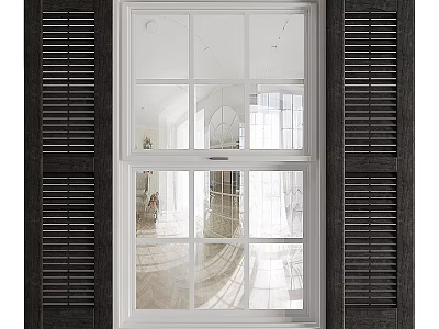 Classic Window Design With White Frame Dark Wooden Shutters And Natural Light 3d model