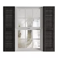 Classic Window Design With White Frame Dark Wooden Shutters And Natural Light