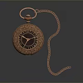 Vintage Copper Colored Pocket Watch With Engraved Case And Chain