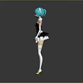 Anime Character With Cat Ears Turquoise Hair Black Dress White Thigh High Socks Green Shoes