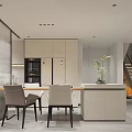 Modern Open Concept Dining And Living Room With Elegant Chairs Functional Island And Artistic Decor