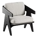 Modern Accent Chair With Light Fabric Cushion And Black Wooden Frame