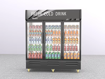 Three Door Commercial Display Refrigerator For Fresh Cold Drinks Storage With Glass Doors 3d model