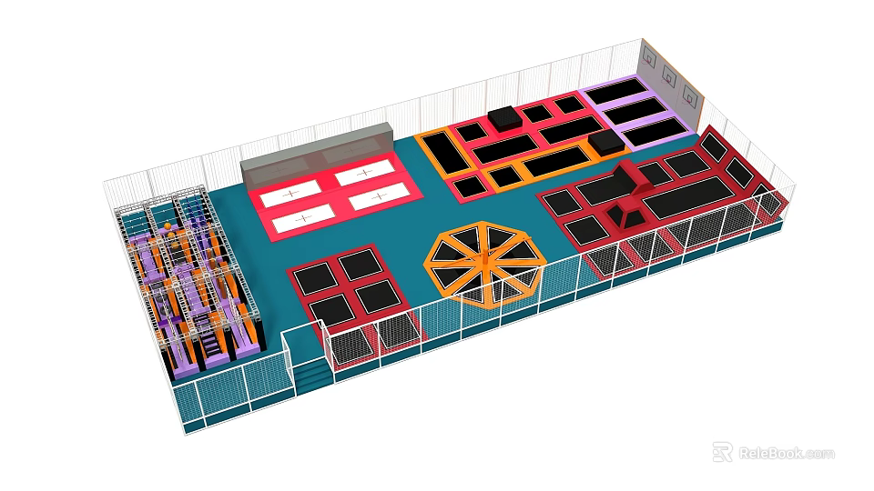 Indoor Trampoline Park Sports Equipment With Colorful Jumping Areas Safety Enclosures And Interactive Modules 3d model 