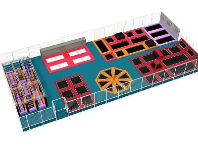 Indoor Trampoline Park Sports Equipment With Colorful Jumping Areas Safety Enclosures And Interactive Modules 3d model