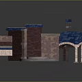 Elaborate Architectural Model With Red Brick Walls Blue Roof Arched Doorway And Steps