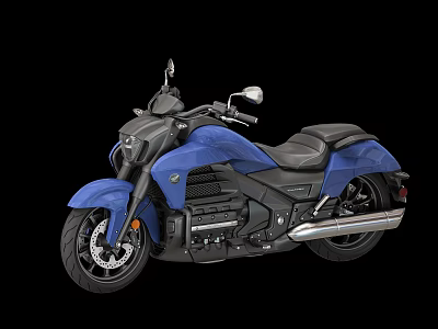 Blue Modern Motorcycle With Black Seat And Shiny Metal Parts Side View Design 3d model