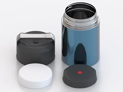 Blue Metal Storage Canister With Black White And Red Accent Lids For Home Use 3d model