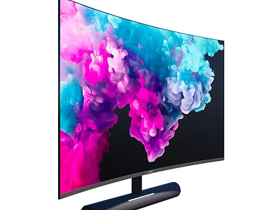 Ultra Thin Curved Television With Vibrant Colorful Screen Display And Modern Sleek Stand Design 3d model