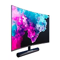 Ultra Thin Curved Television With Vibrant Colorful Screen Display And Modern Sleek Stand Design