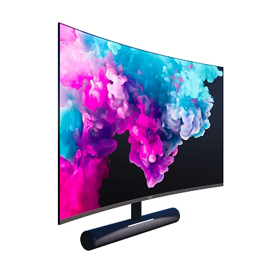 Ultra Thin Curved Television With Vibrant Colorful Screen Display And Modern Sleek Stand Design 3d model