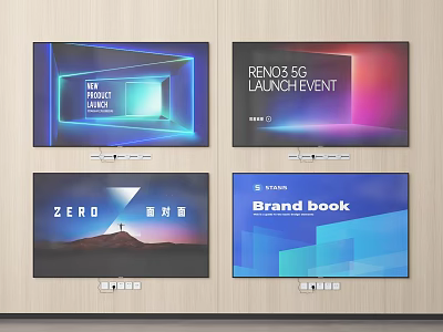 Multiple TV Screens Displaying Smart TV Event And Brand Book Content 3d model