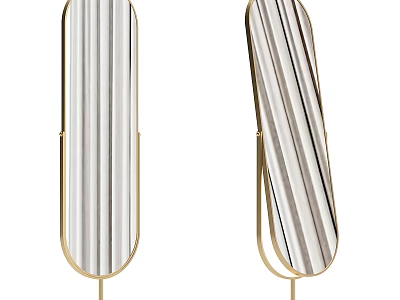 Elegant Modern Decorative Floor Mirror with Gold Stand and Striped Design 3d model