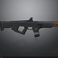 Futuristic Sci Fi Gun with Sleek Gray Body and Orange Accent Details