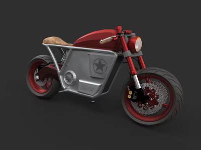 Red And Silver Motorcycle With Brown Seat Star Emblem And Round Headlight 3d model