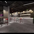 Hotel Lobby Interior With Industrial Style Natural Green Elements Chalkboard Wall And Red Stools