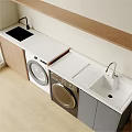 Gray And Brown Balcony Cabinet With Washing Machine Sink And White Countertop