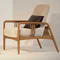 Modern Leisure Chairs With Wooden Armrests Black Leather Light Fabric And Contrasting Cushions