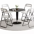 Round Black Dining Table Set With White Folding Chairs And Gray Rug 3d model